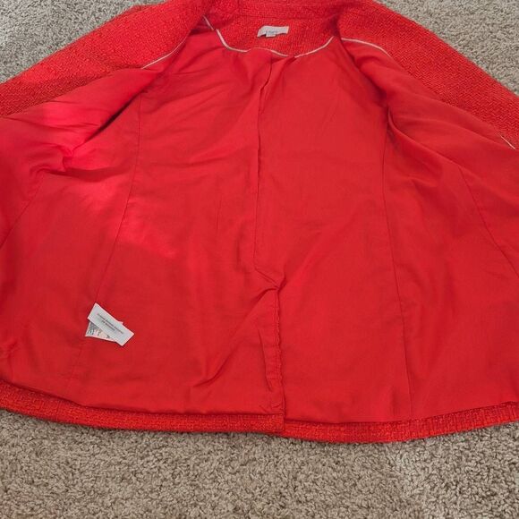 Loft Women Size 2 Tweed Double Breasted Coral Red Blazer - Picture 9 of 10